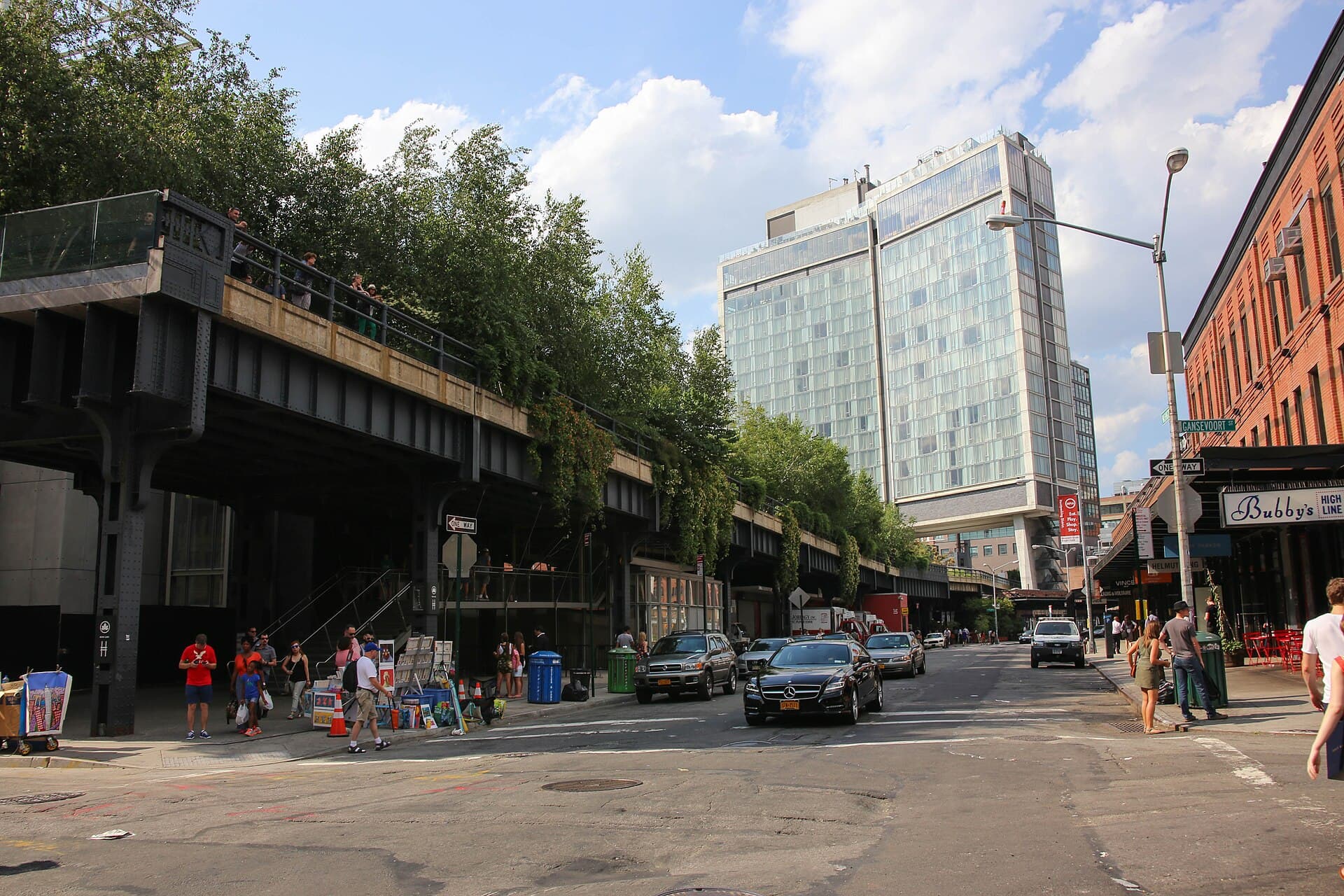 The High Line above Gansevoort Street in the Meatpacking District, New York, in July 2014.