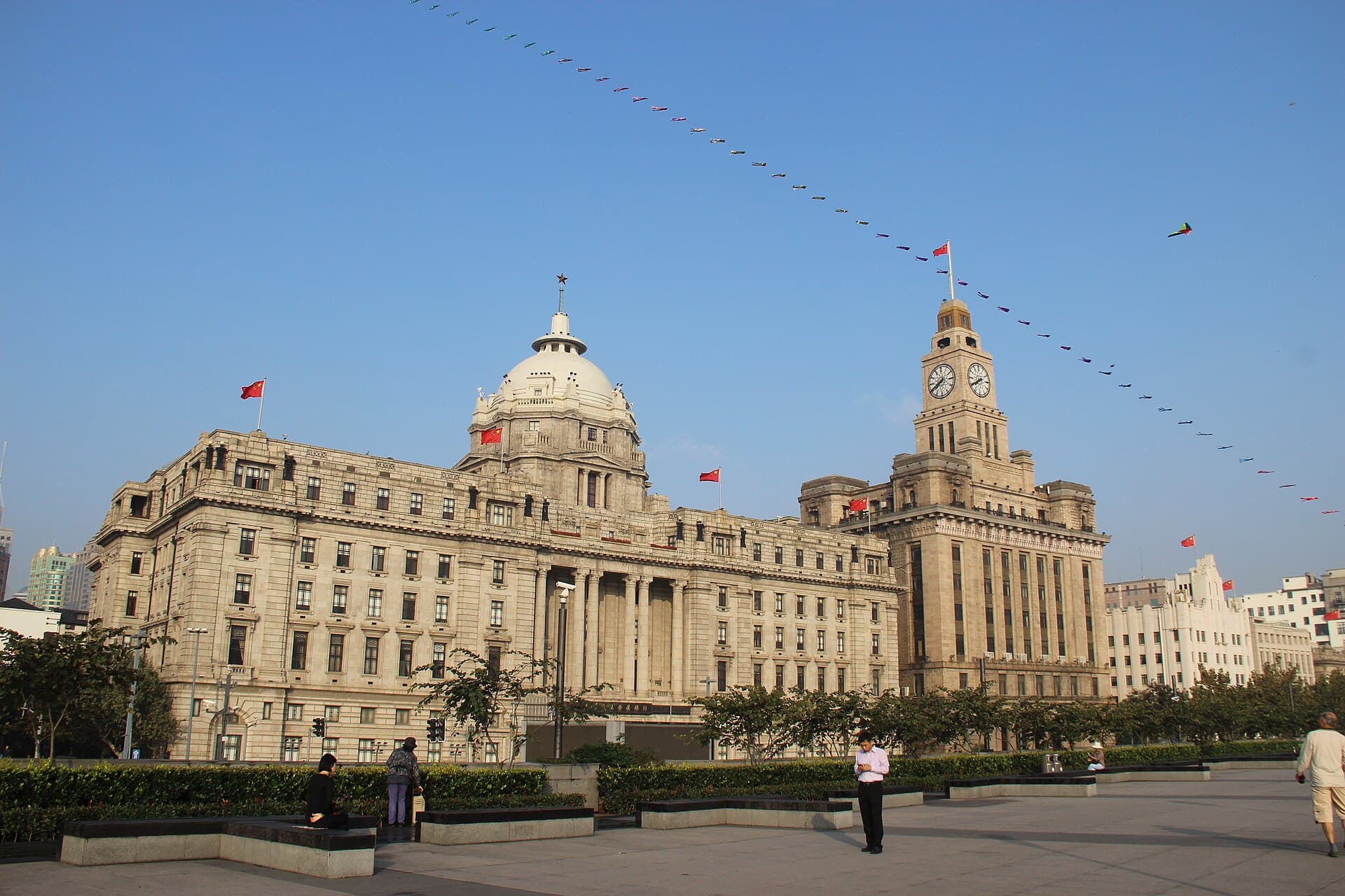 The former Hong Kong and Shanghai Bank building (1923) and the Customs House (1927) on the Bund, Shanghai, in October 2015.